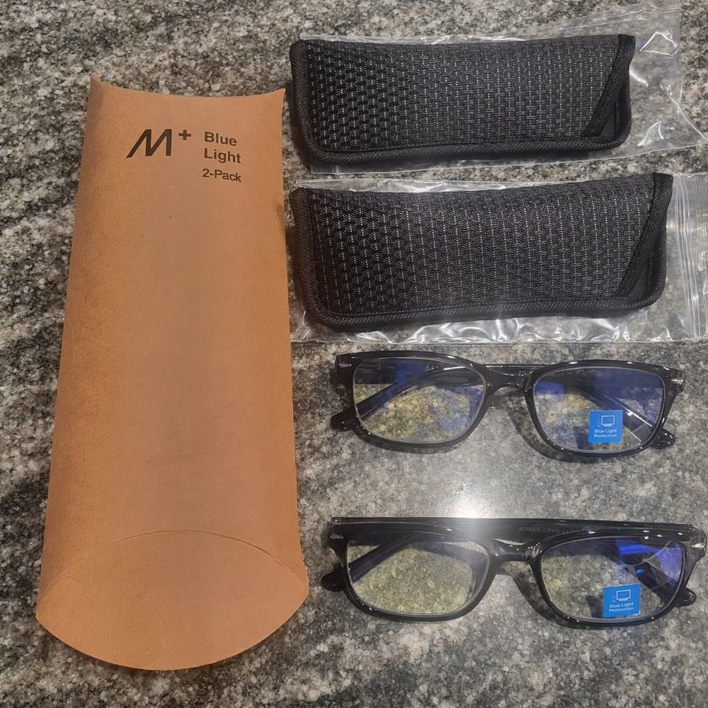 Blue light Glasses 2 Pack with 2 Cases NEW! Adrian by M+ +1.75 Reader